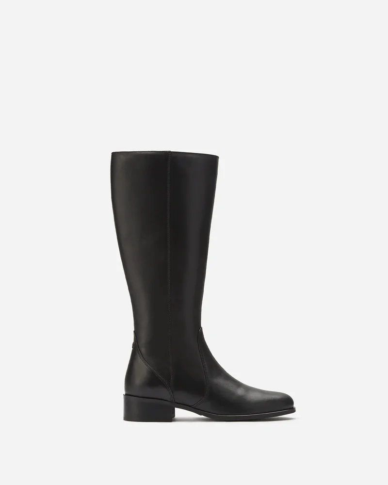 Haltham Petite Shaft Knee-High Boots in Black Leather