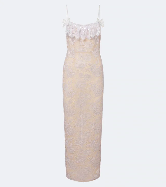 Ruffled sequined lace slip dress