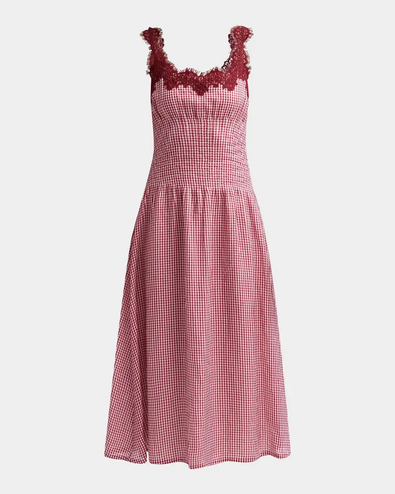 Kairina Lace-Trim Gingham Drop-Waist Midi Dress