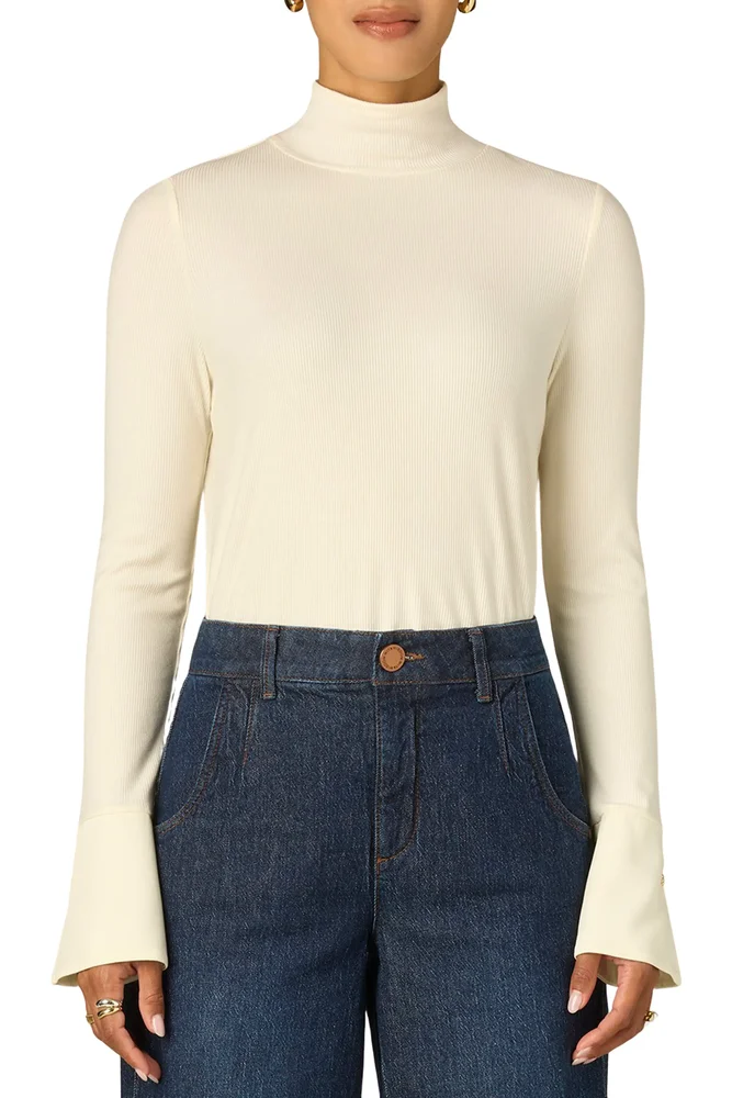 Mock Neck French Cuff Rib Sweater