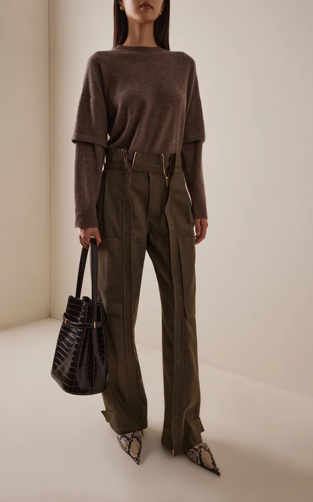 Adriana Wool-Blend Cargo Straight-Leg Pants
