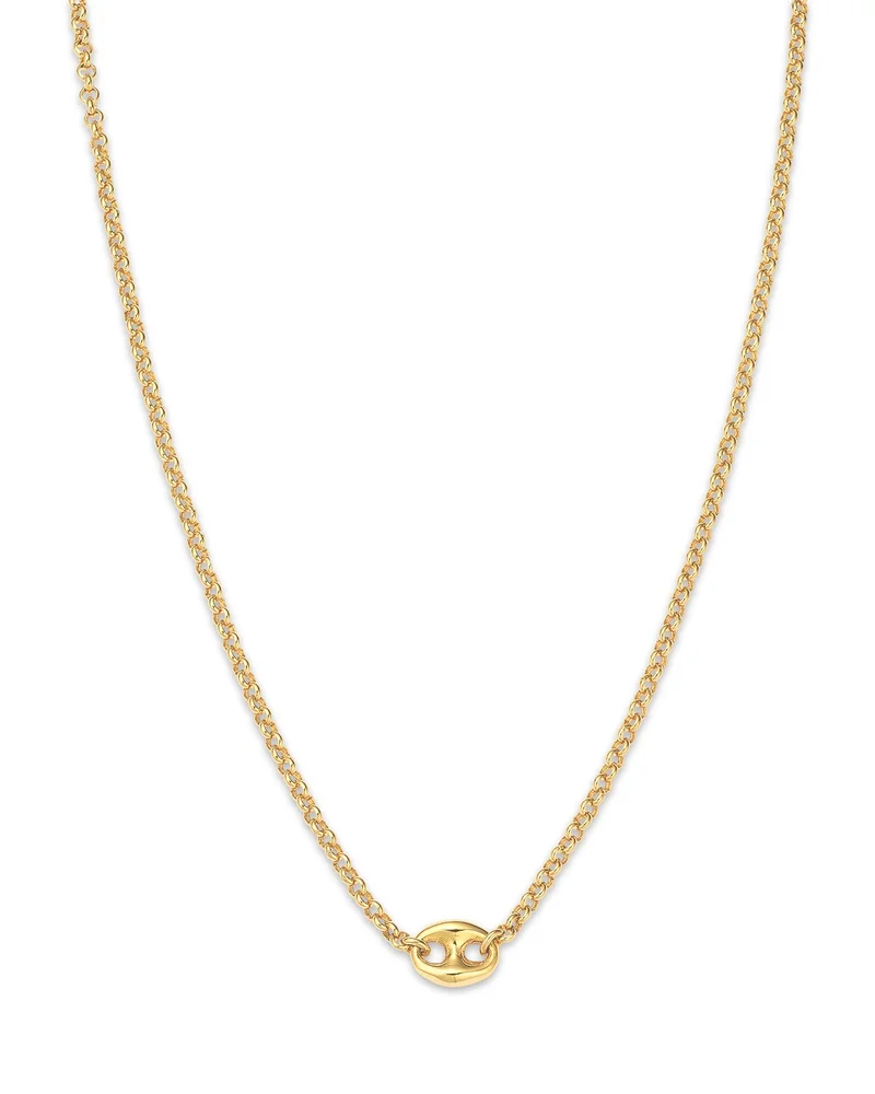 14K Yellow Gold Heavy Metal Mariner Link Pendant Necklace, 14-16"