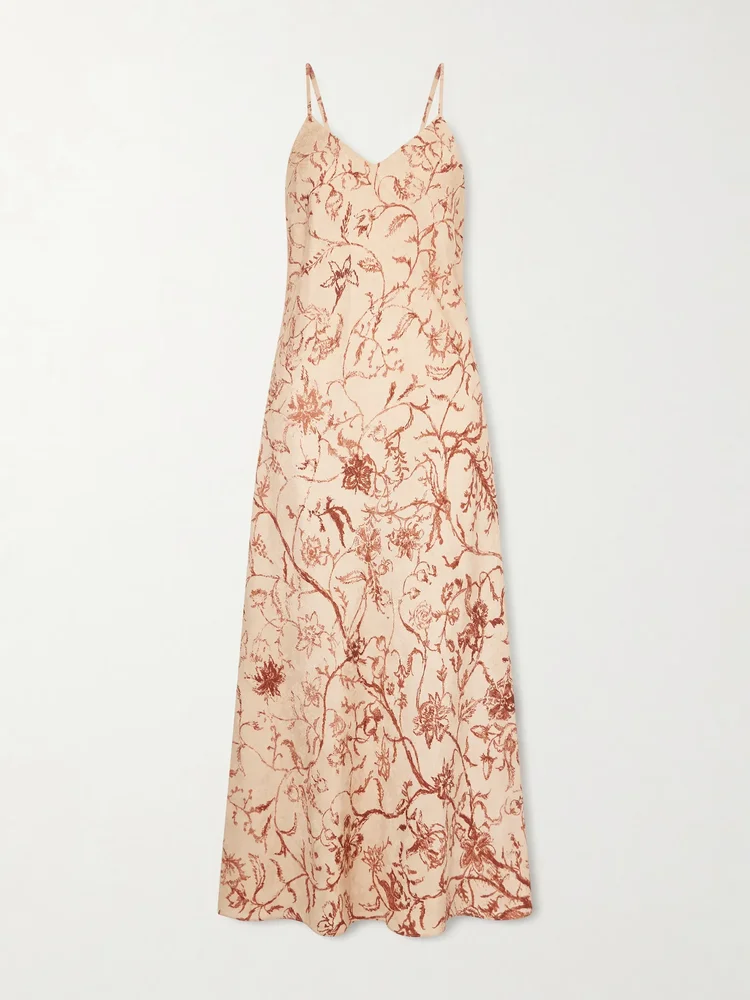 Floral silk-jacquard midi dress