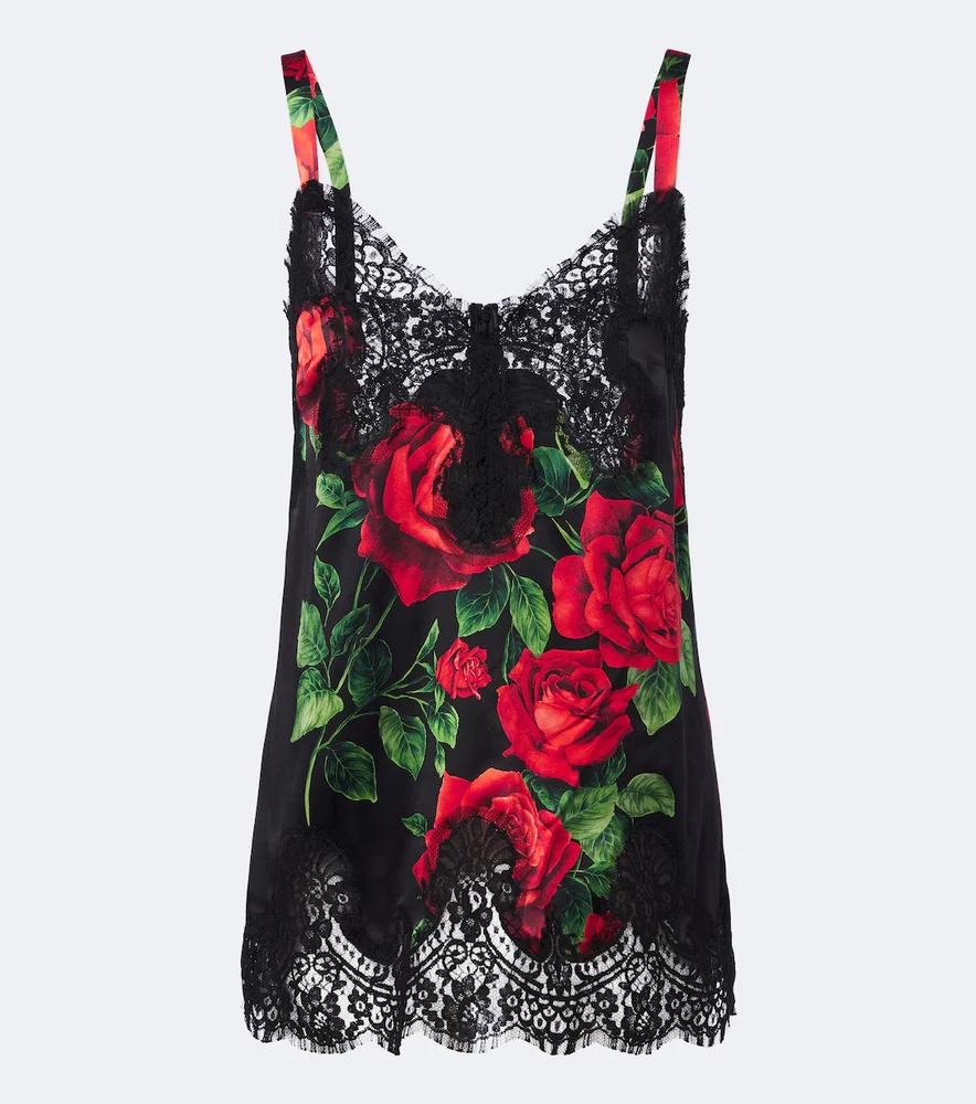 Floral silk and cotton-blend camisole