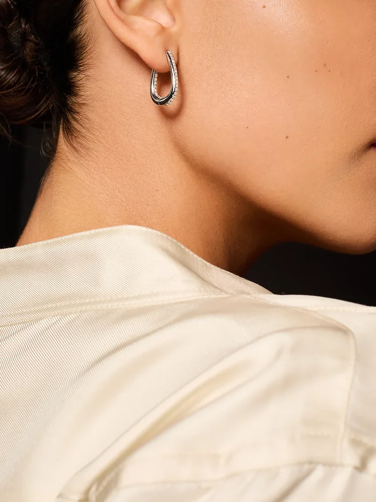 pavé buckle earrings - silver