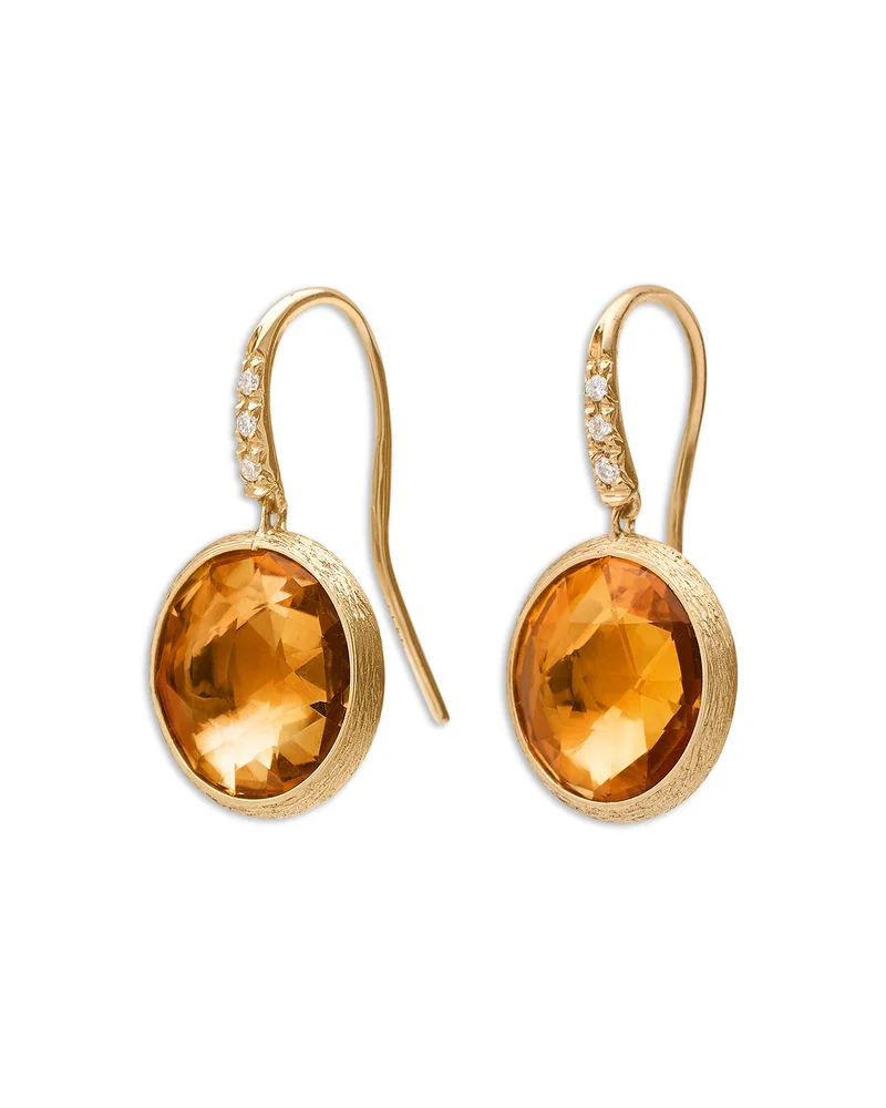 18K Yellow Gold Jaipur Color Citrine & Diamond Drop Earrings