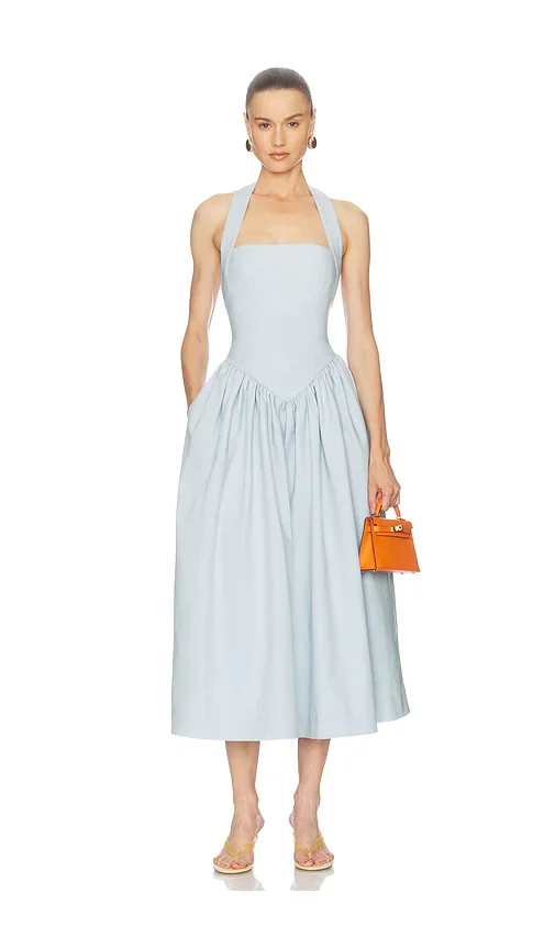 Faille Halter Midi Dress