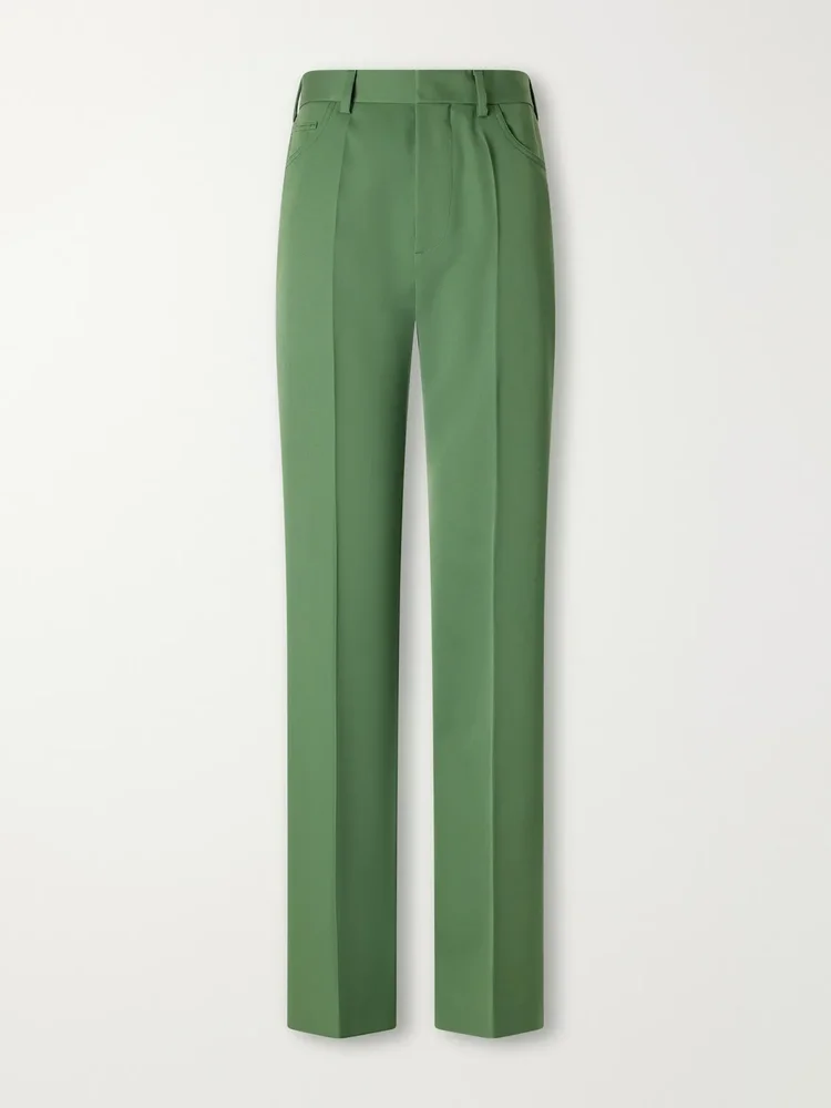 Wool-gabardine low-rise straight-leg pants