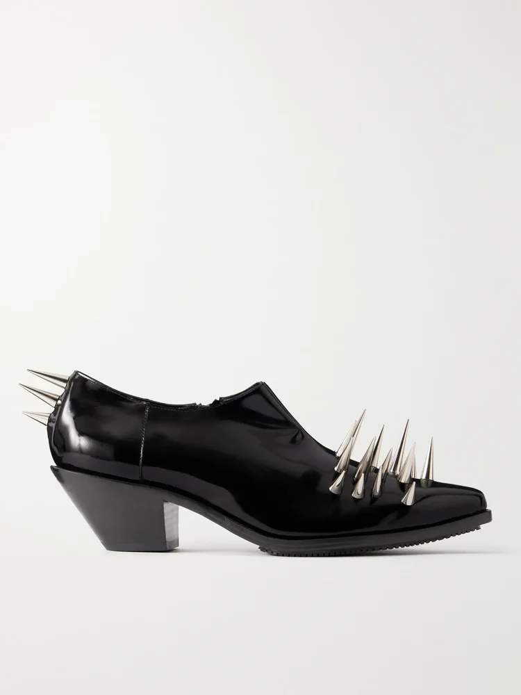 Studded patent-leather ankle boots