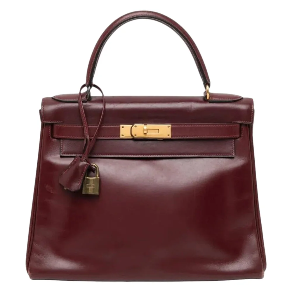 Pre-Owned Vintage Kelly 28 Burgundy Box Calf, Gold Hardware