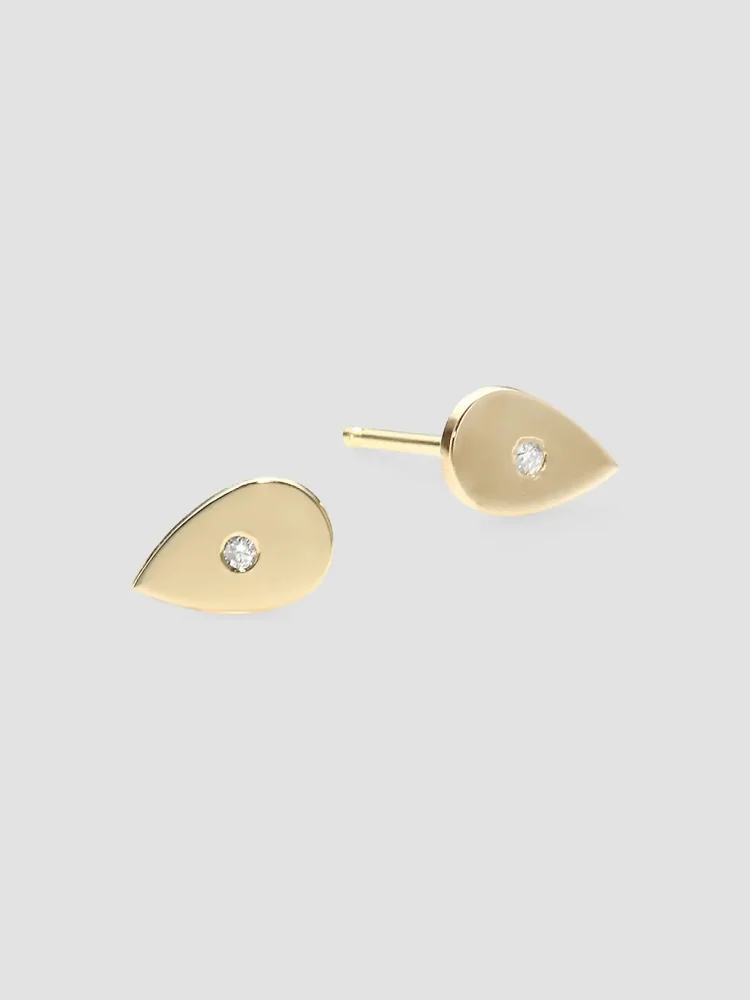 14K Yellow Gold & Diamond Tear Stud Earrings