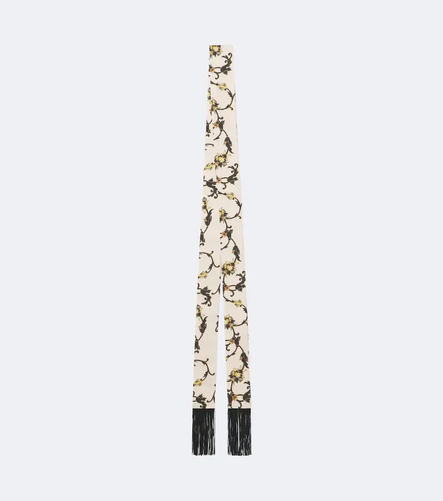 Printed Fringed Silk Twill Scarf