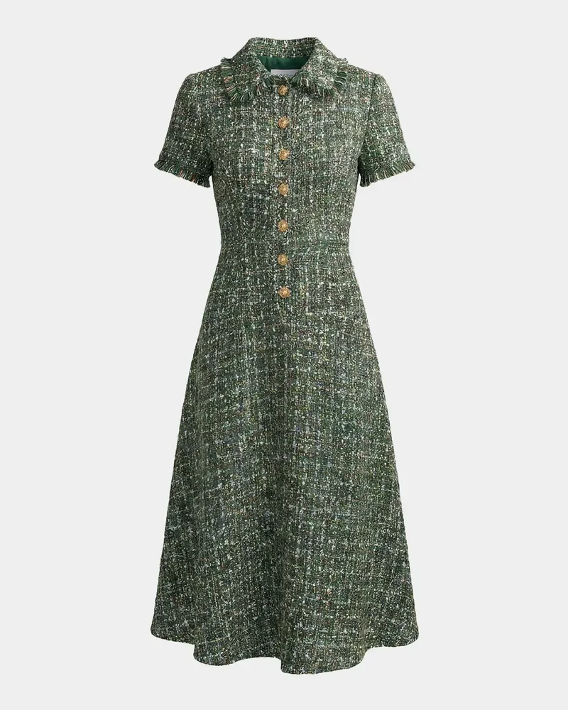 Fringed Boucle A-Line Midi Dress