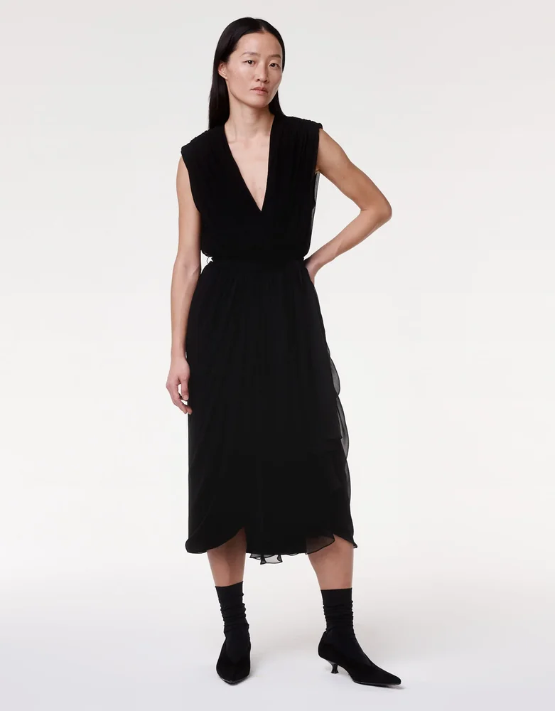 Silk Chiffon Gathered Dress