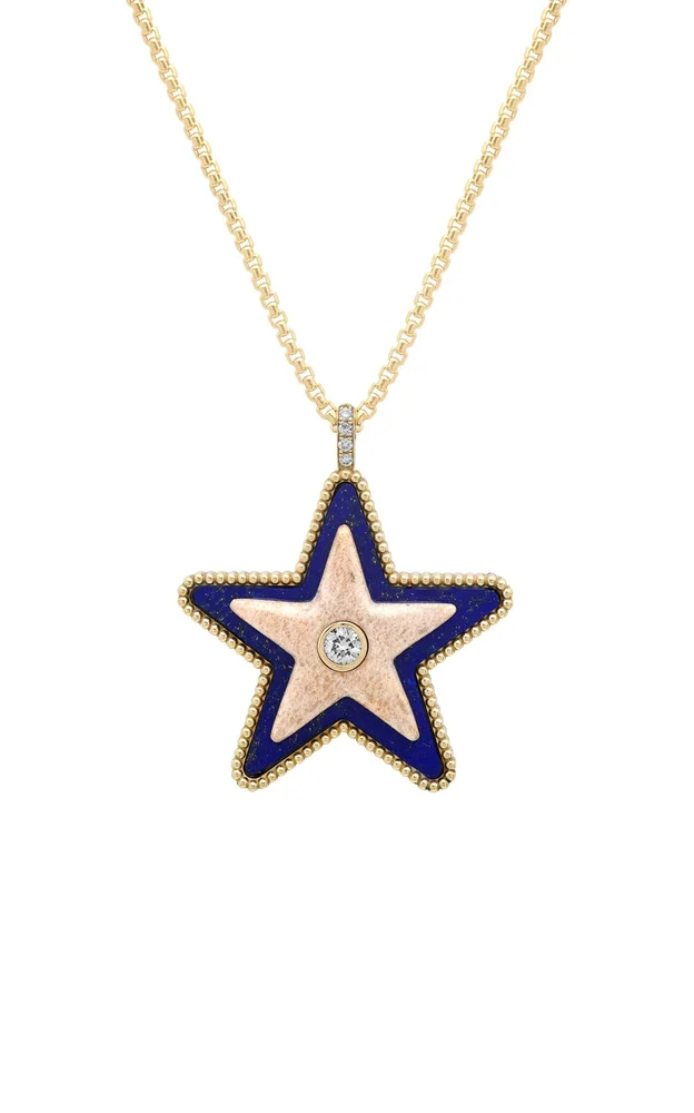 Mega Star Power Lapiz, Petrified Wood and Diamond Necklace