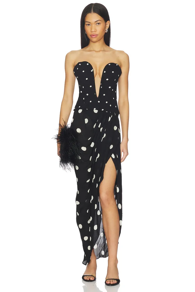 Polka Dot Strapless Midi Dress