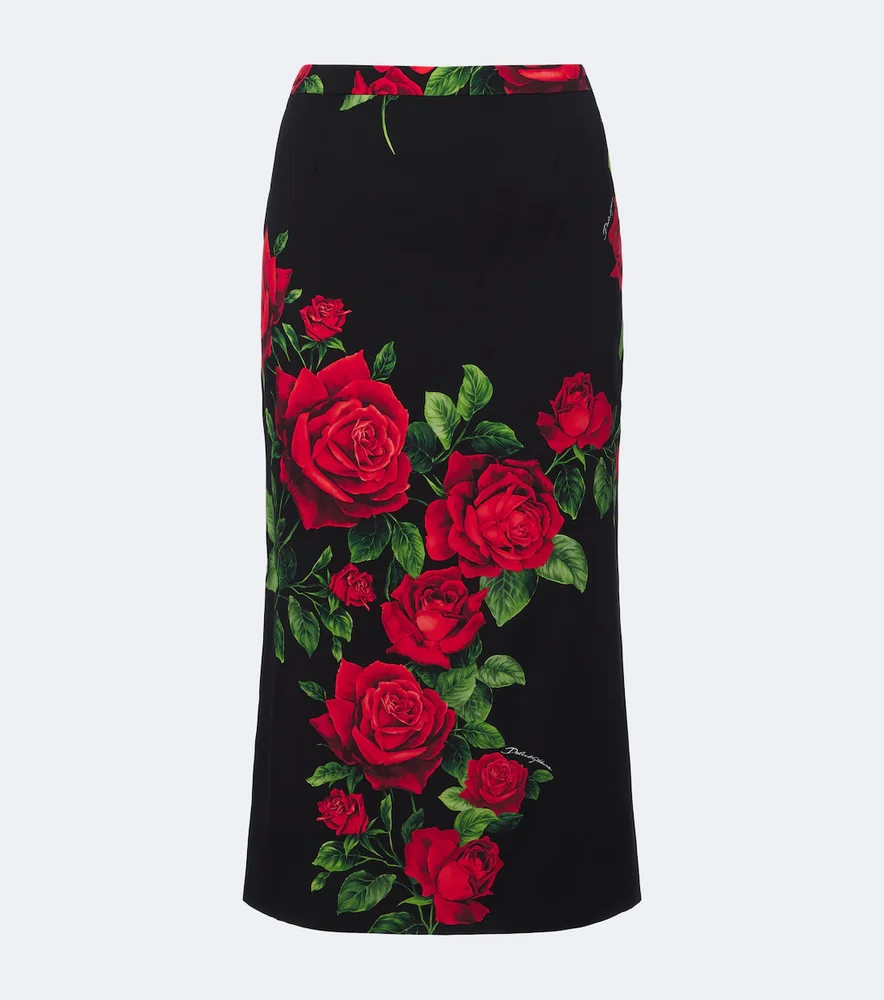 Floral silk-blend pencil skirt