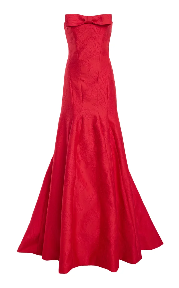 Strapless Bow Jacquard Gown