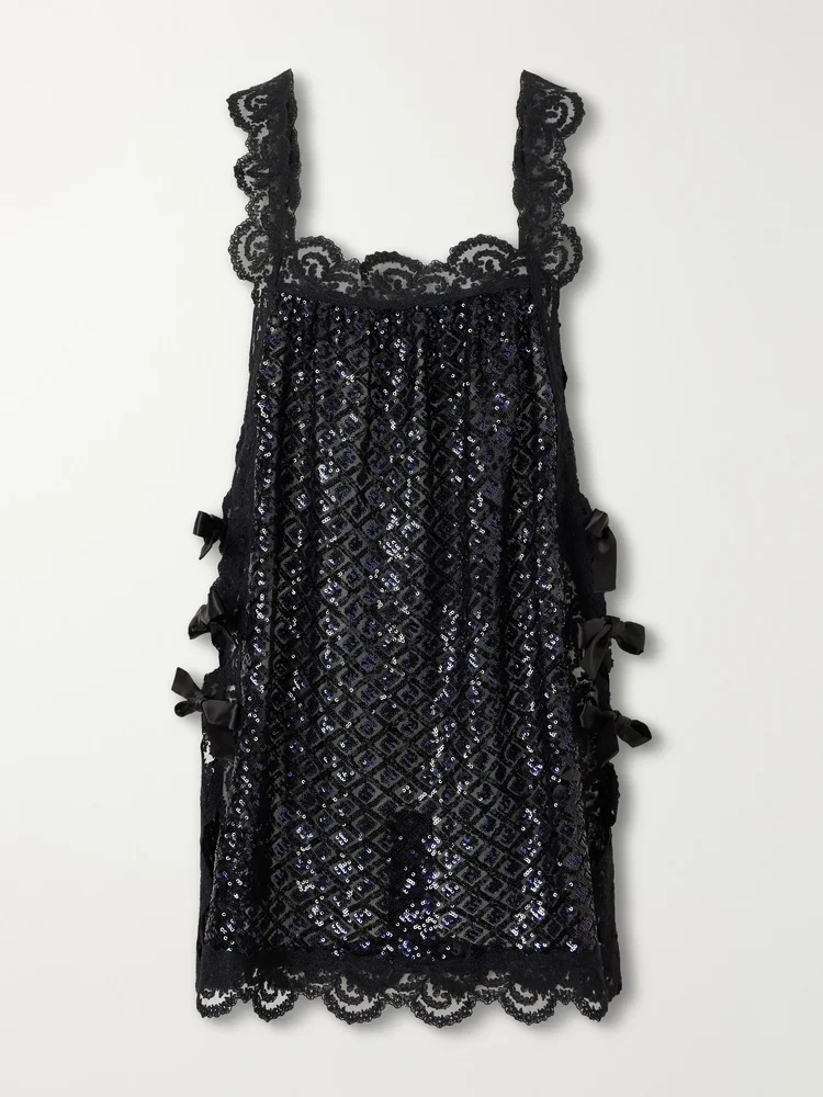Fiocchini bow-detailed sequin-embellished lace-trimmed organza mini dress