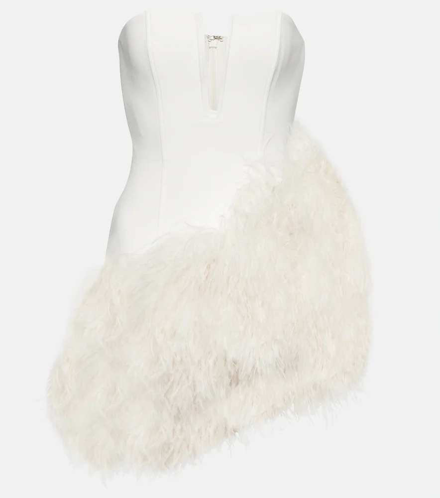 Bridal Feather-Trimmed Cady Minidress