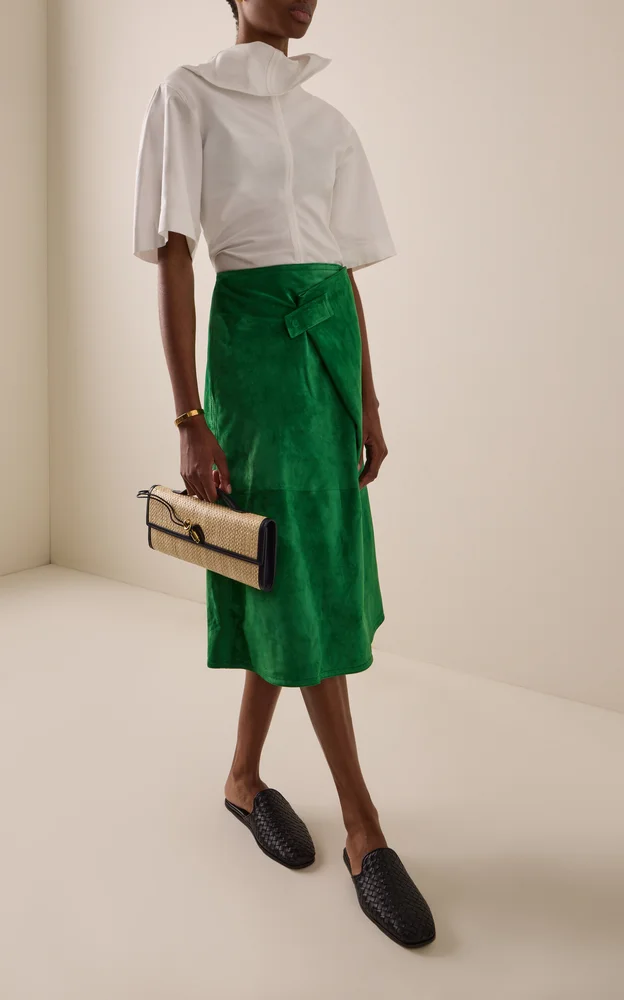 Wrapped Suede Midi Skirt