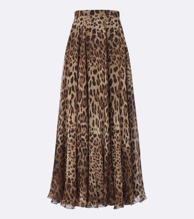 Leopard-print silk chiffon maxi skirt