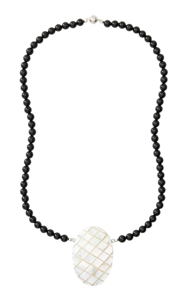 Isotta Rhodium-Plated Brass Mother-of-Pearl and Onyx Necklace