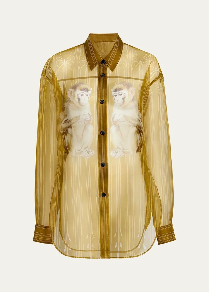 Goya Monkey Print Silk Organza Shirt