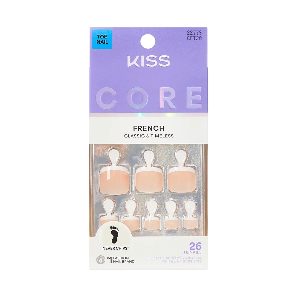 Kiss Core French Press-On Fake Toenails Short Squoval