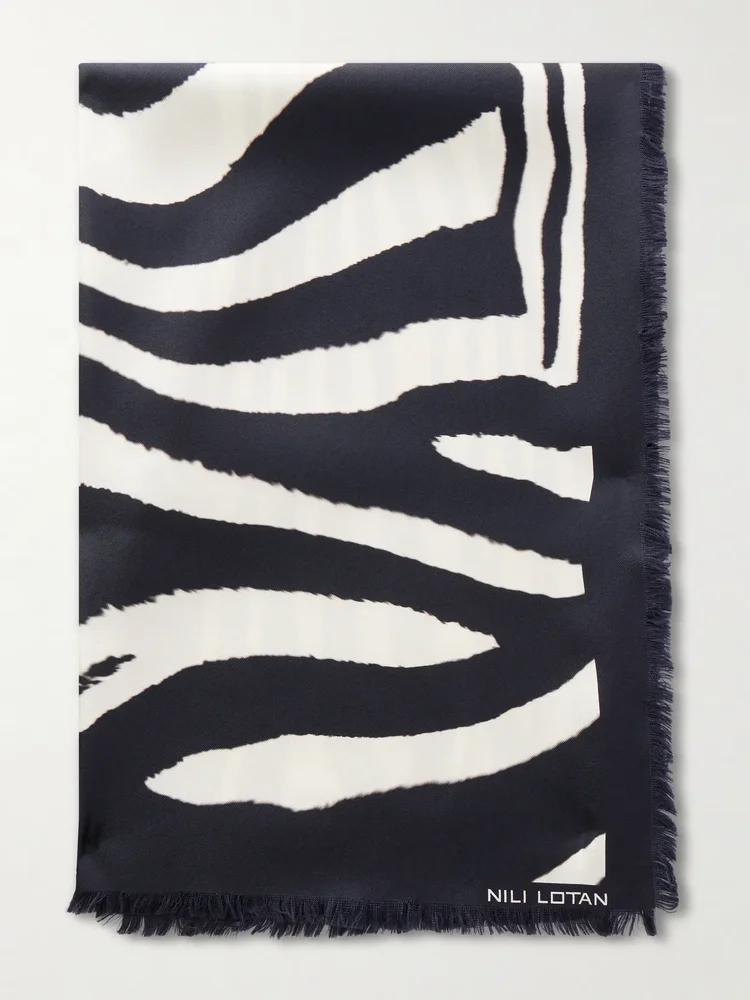 Zebra-print silk scarf