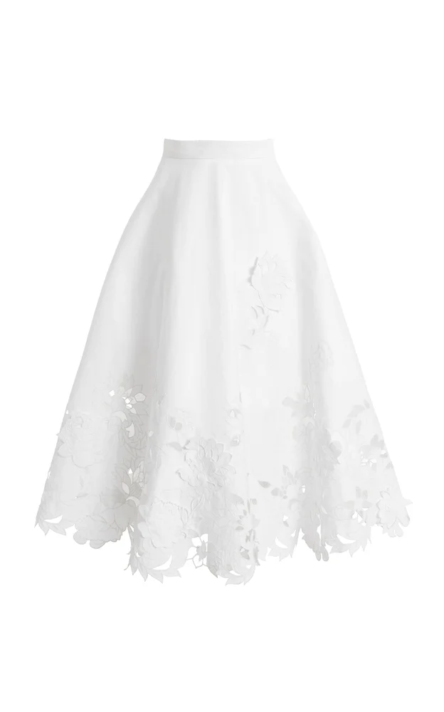 Embroidered Cotton-Twill Midi Skirt