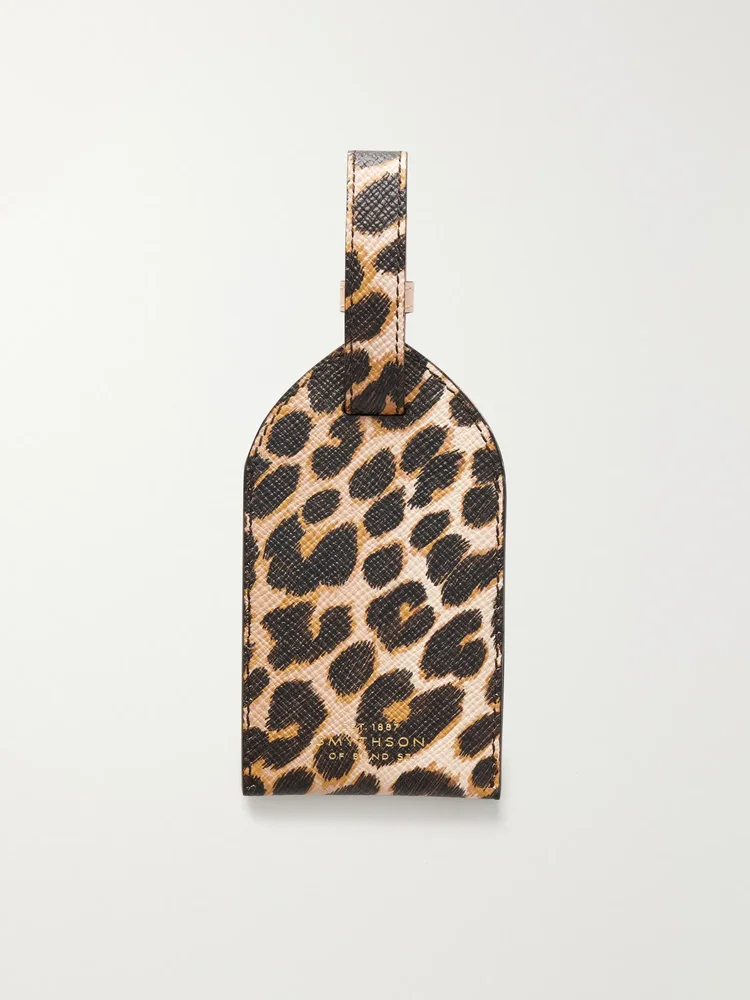 Panama leopard-print leather luggage tag