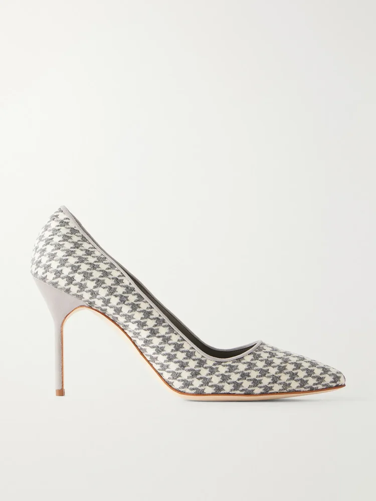 BB 90 suede-trimmed houndstooth wool pumps