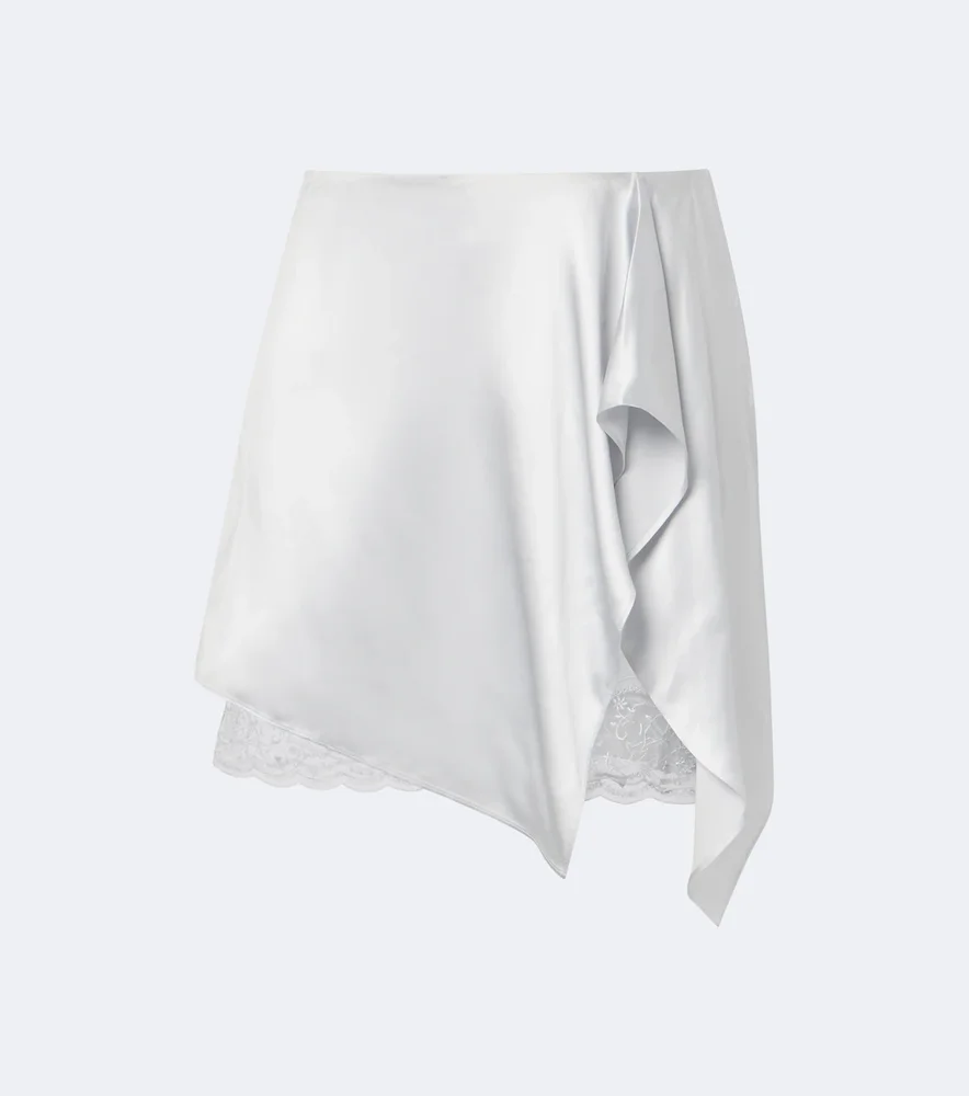 Layered lace-trimmed satin miniskirt