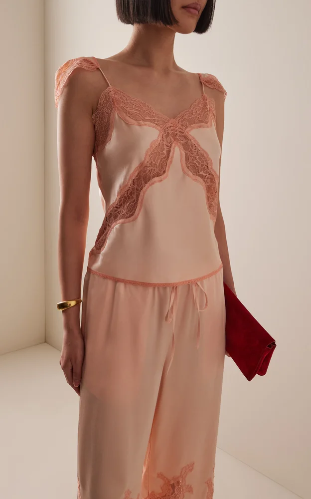 Exclusive Lace-Trimmed Satin Camisole Top