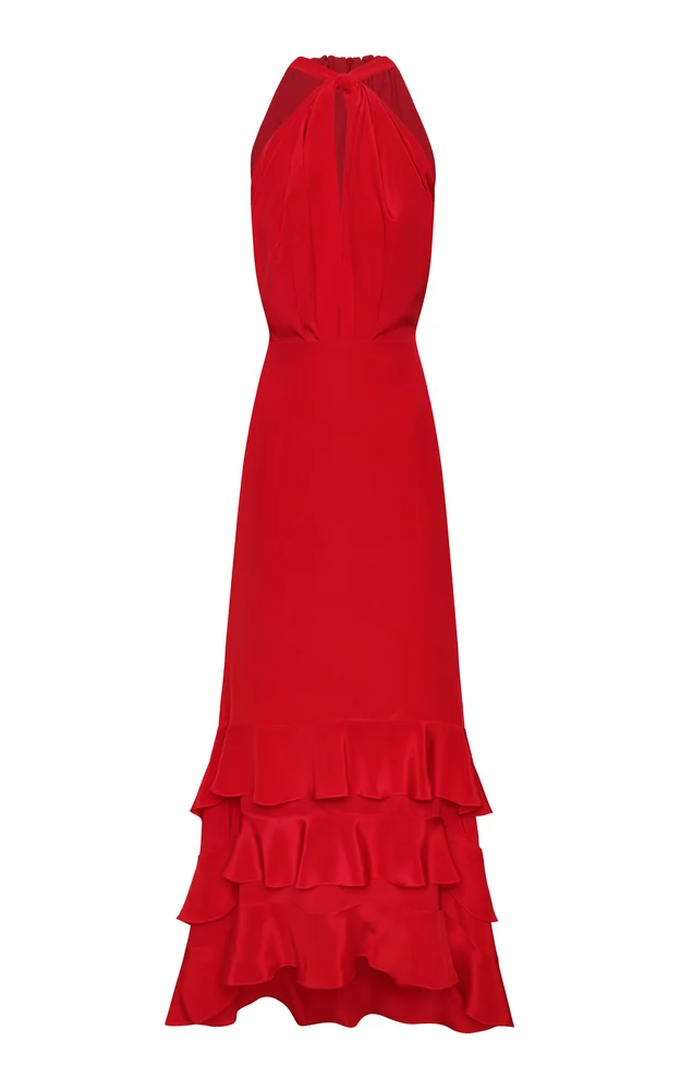 Vino de Palma Halter Silk Crepe De Chine Maxi Dress