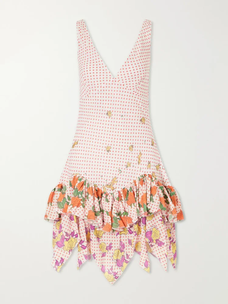 Pajaritos y Rosas ruffled cotton mini dress