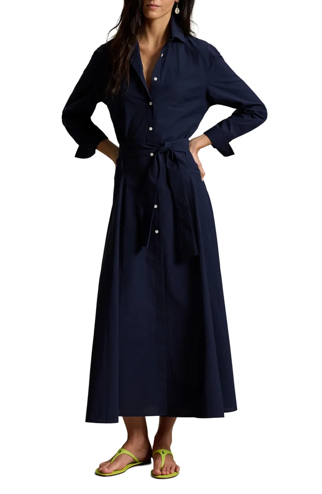 Cotton Canvas Belted Shirtdress