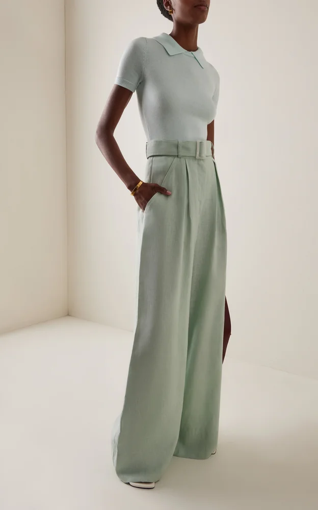 Pleated Linen Wide-Leg Pants