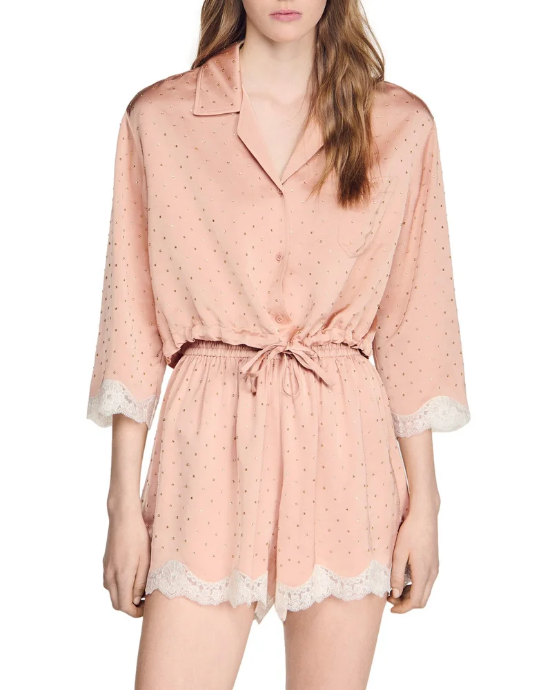 Rhinestone Embellished Tie Hem Shirt