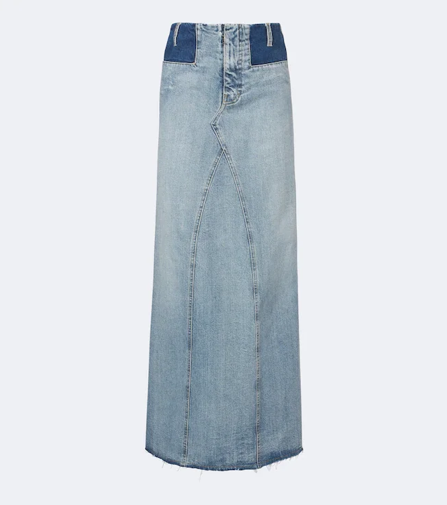 Paneled denim maxi skirt