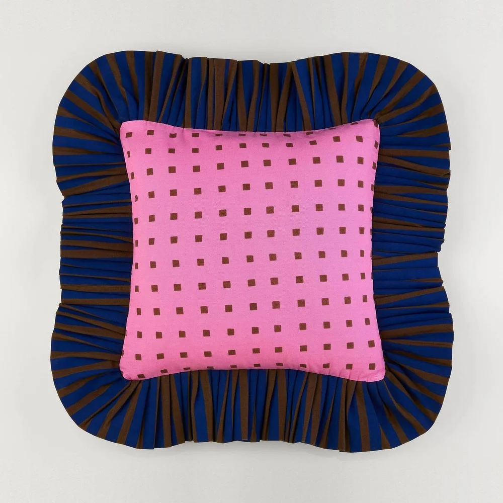 Pink Checks Ruffle Pillow
