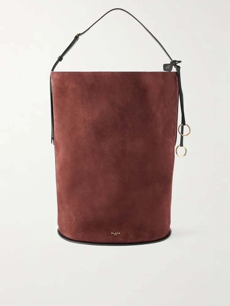 Hip Large logo-detailed leather-trimmed suede bucket bag