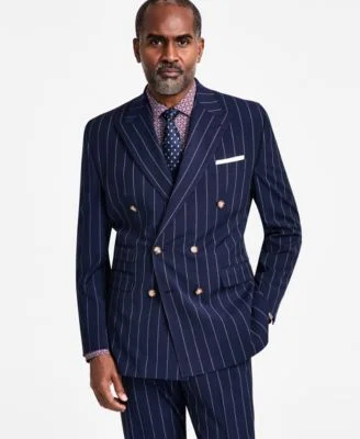 Men's Pinstriped Double-Breasted Suit Jacket