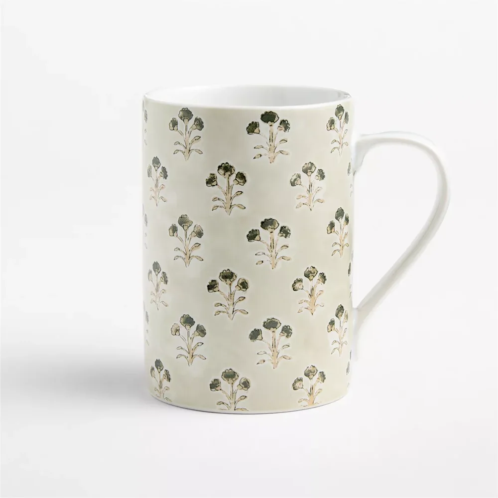 Amara 12.75-oz. Natural Floral Block Print Mug