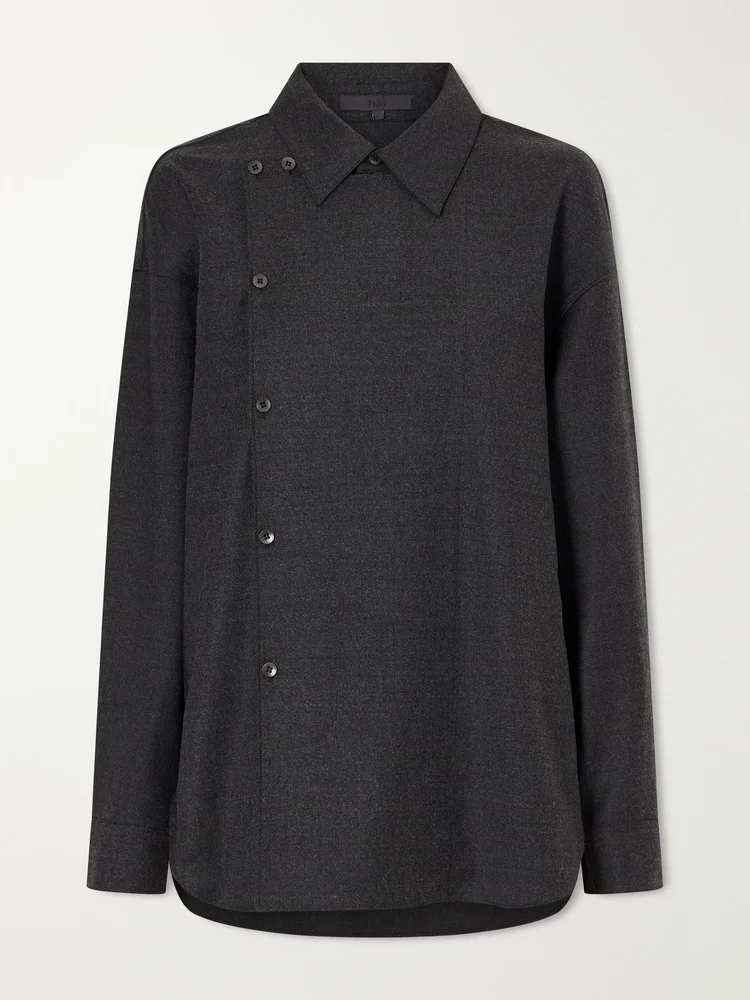 Overlap-detail wool-blend flannel shirt