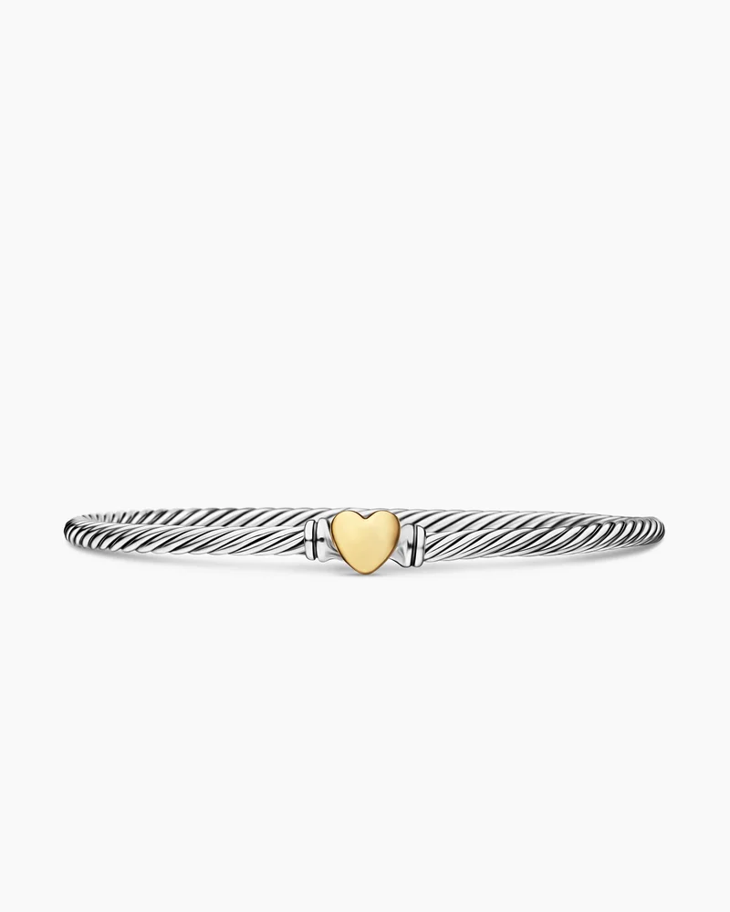 David Yurman Classic Cable Heart Station Bracelet Sterling Silver with 18K Yellow Gold, 3mm