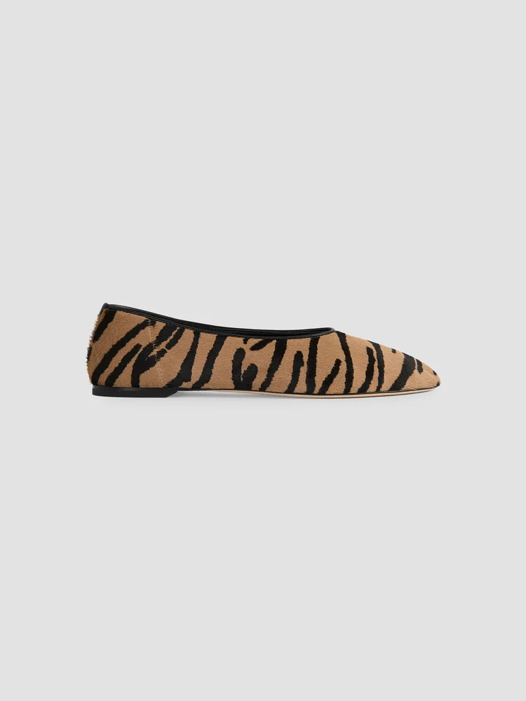 Tiger-Print Calf Hair Ballerina Flats