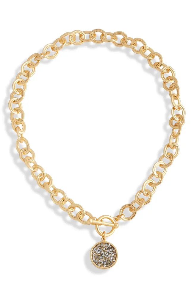 Pavé Cubic Zirconia Coin Pendant Necklace