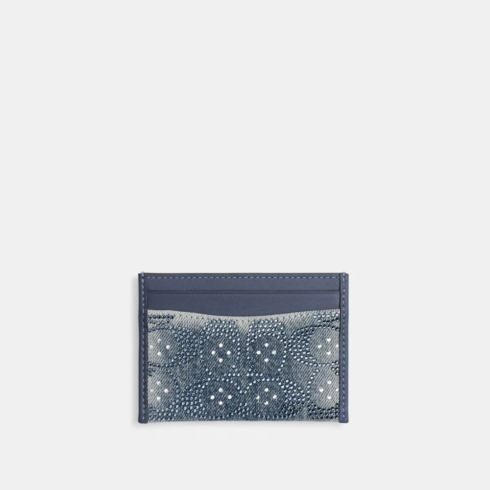 Essential Card Case In Regenerative Cotton Denim With Crystal Signature